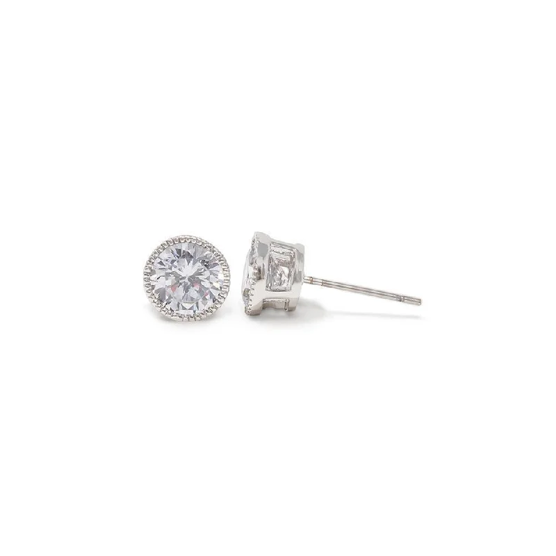 eternity ring for anniversary Round CZ Stud Earrings Rhodium Plated