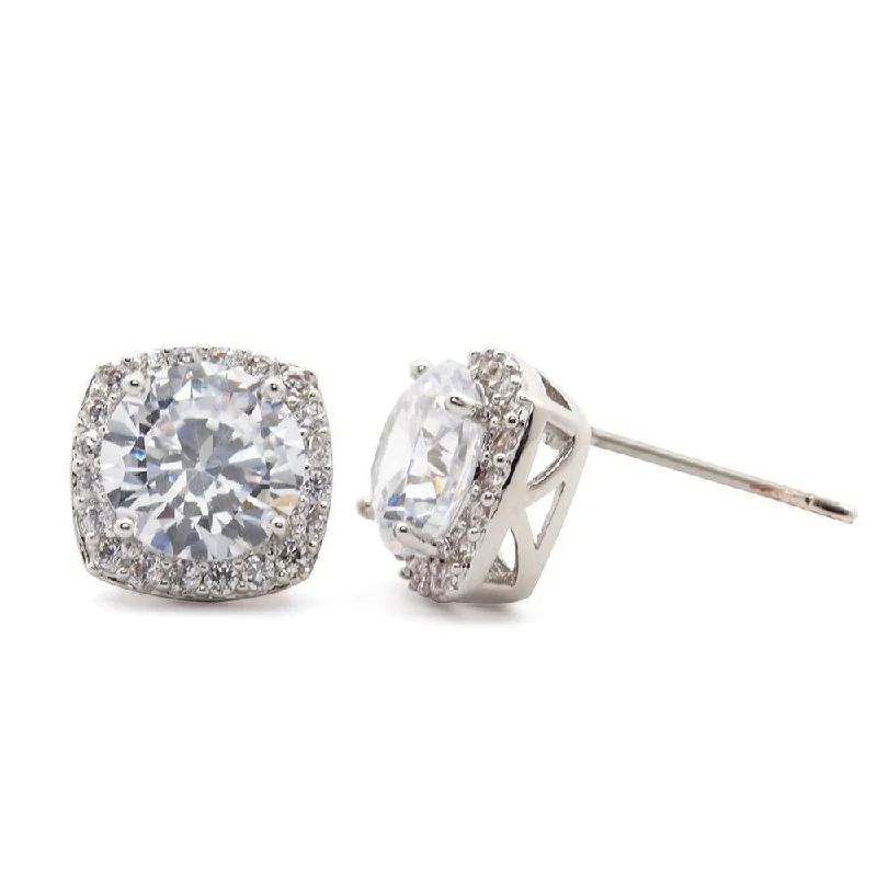 minimalist sapphire drop necklace Rounded/Square Pave Cubic Zirconia Stud Earrings