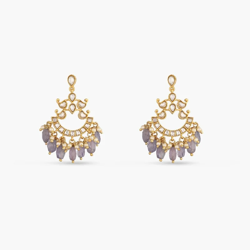 Sapphire Jadau Silver Chandbali Earrings