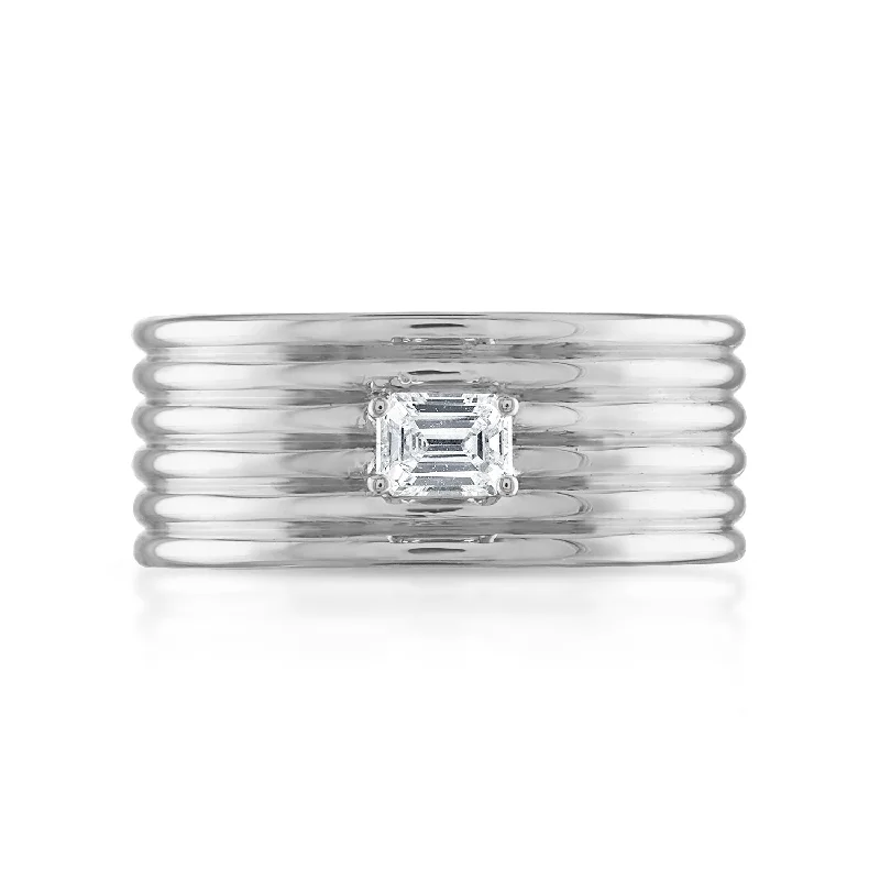 vintage emerald cocktail ring Stacked Coin Emerald Shape Diamond Cigar Band in White Gold  Size 7.5