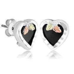 minimal gold ring stack Silver Onyx Diamond Cut Heart Earrings