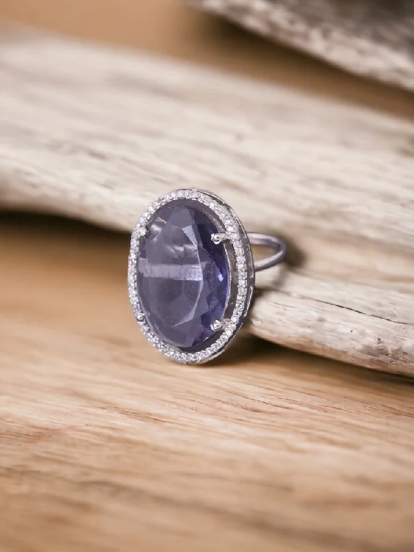 classic diamond solitaire necklace Silver Purple Estelle Zirconia Ring