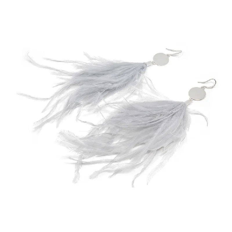 delicate pearl bracelet Light Gray Feathers Drop Earrings Silver Tone