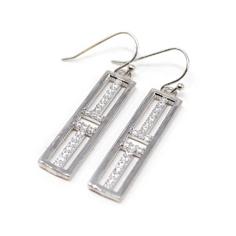 celestial lunar eclipse pendant Silver Tone Rectangular Pave Drop Earrings