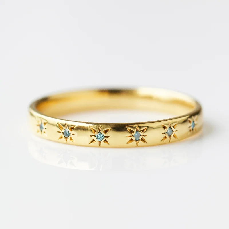 handcrafted gemstone ring women Simple Star Set Blue Diamond Band