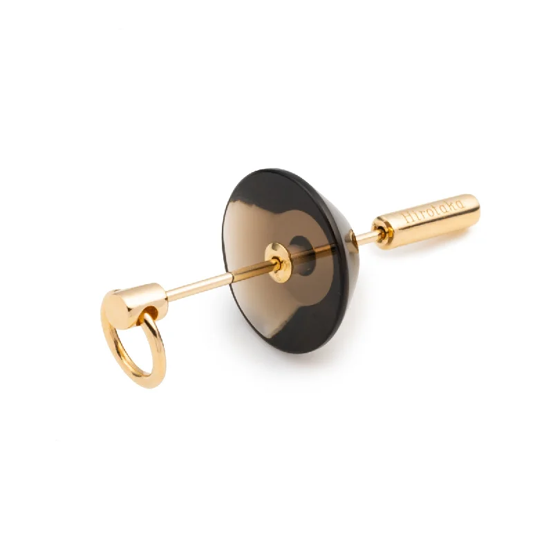 gold initial bracelet personalized "Spear" Door Knocker Earring Medium size, Smoky Quartz