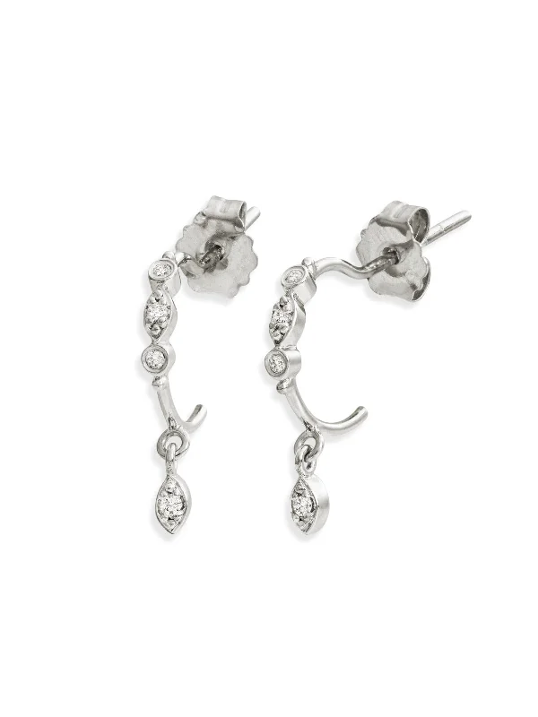 Small Diamond Eye White Gold Hoop Earrings