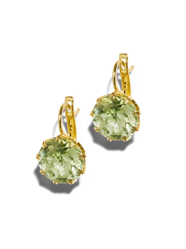 Small Green Amethyst Crown Yellow Gold Earrings