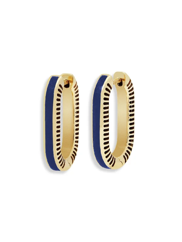 Small Lapis Lock Ray Yellow Gold Hoop Earrings