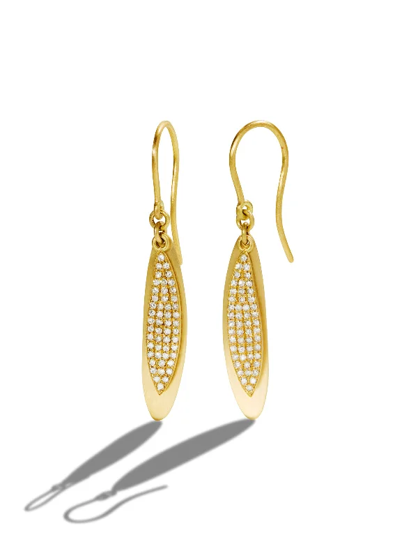 Small Pavé Falling Leaves Duo Yellow Gold Earrings