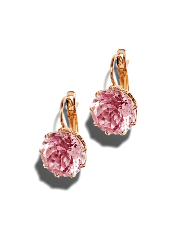 Small Pink Amethyst Crown Rose Gold Earrings