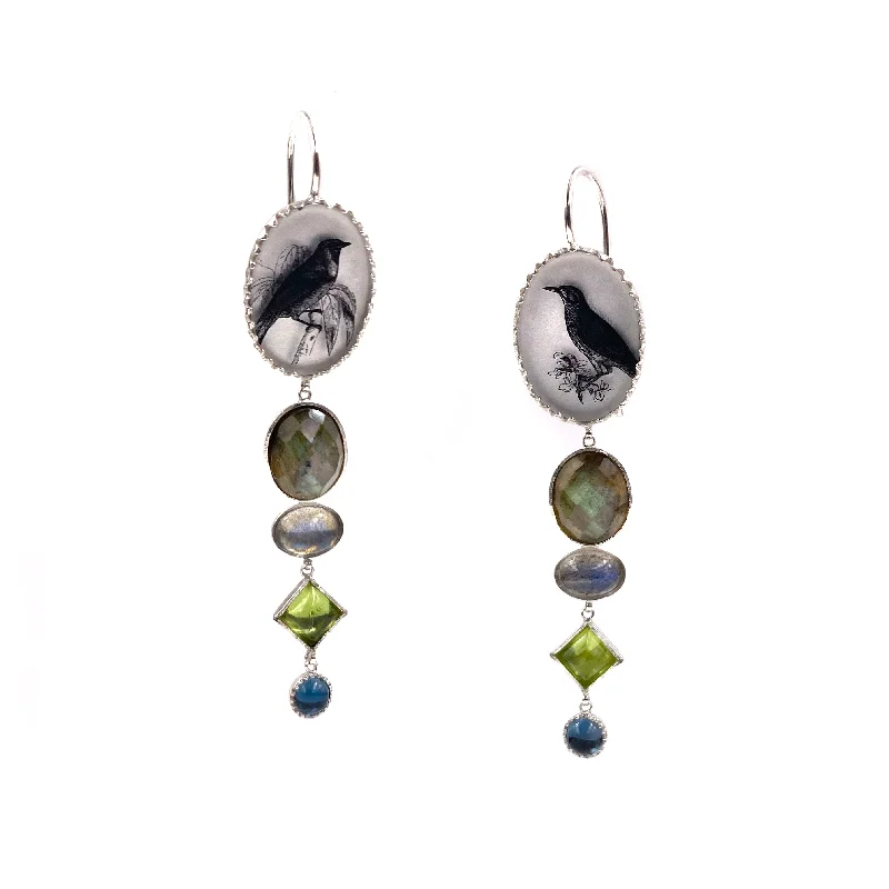 sterling silver herringbone chain Songbird Droplet Earhangers