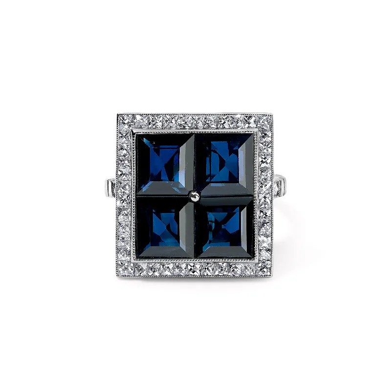 hammered gold disc necklace Square Sapphire Ring with Diamond Halo