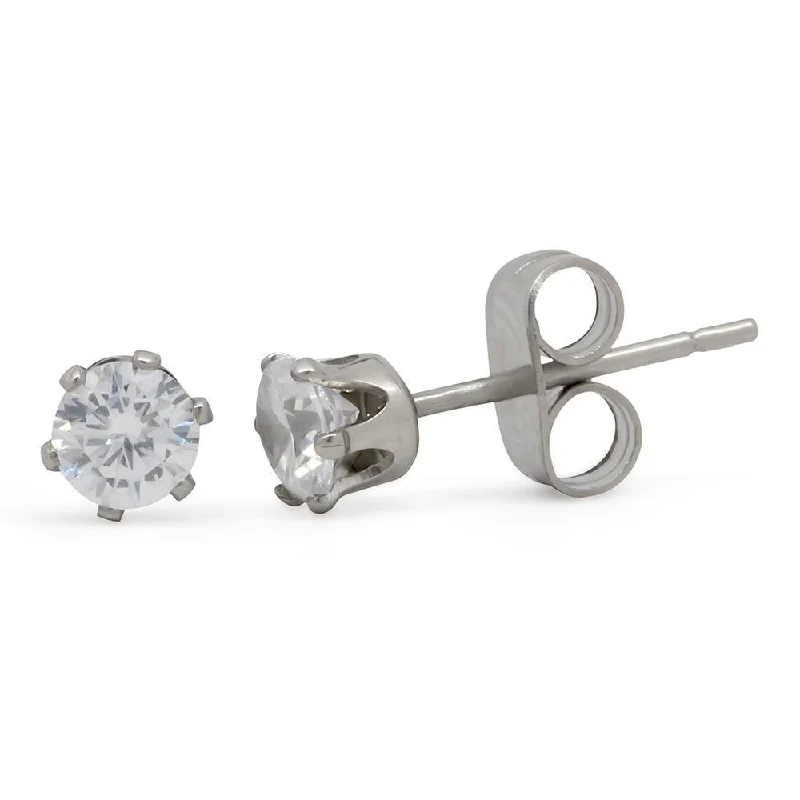 classic diamond solitaire necklace Stainless Steel Clear Round Stud Earrings