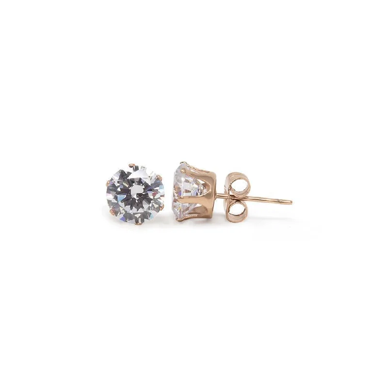 sapphire engagement ring halo Stainless Steel Clear Round Stud Earrings Rose (size 5)