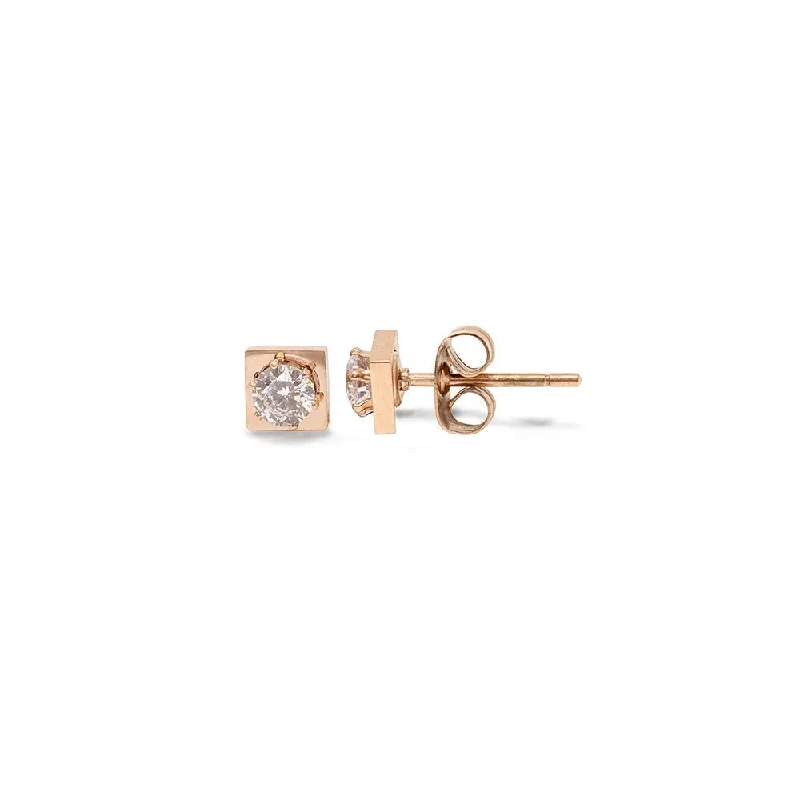 aquamarine and diamond wedding ring Stainless Steel Rose Gold Plated Square Stud With Round Crystal Earring