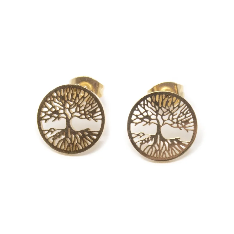 minimal diamond bar necklace Stainless Steel Tree Of Life Gold Plated Earrings