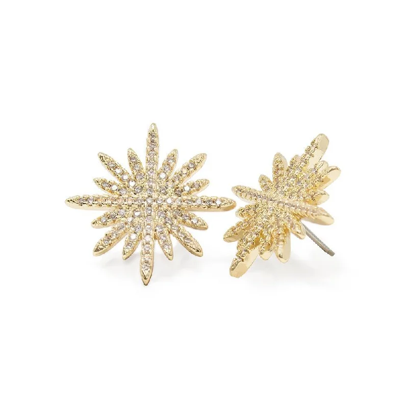 gold engagement ring vintage Star Bright Stud Earrings CZ Pave Gold Plated