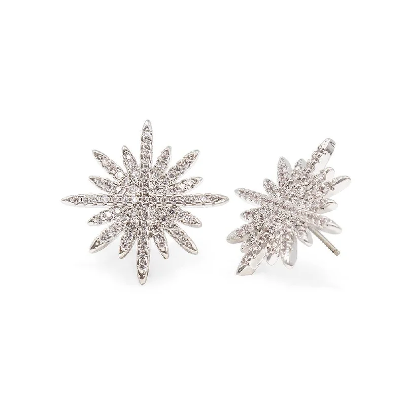silver hoop earrings small Star Bright Stud Earrings CZ Pave Rhodium Plated