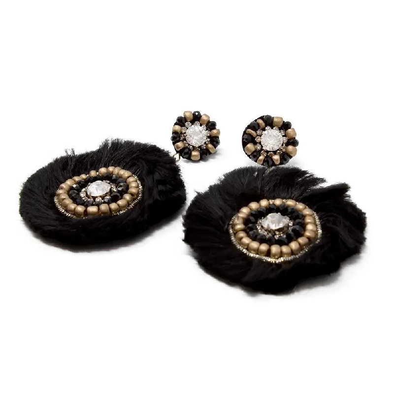 thin gold wire earrings Statement Earrings Circle Fringe Black