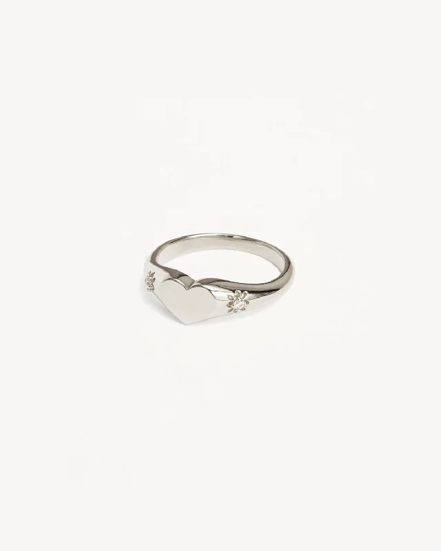 rose gold ring with diamonds Sterling Silver Heart Signet Ring