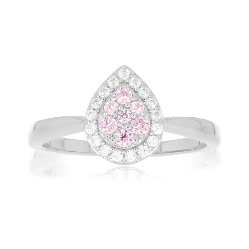 Sterling Silver Round Pink & White Cubic Zirconia Ring