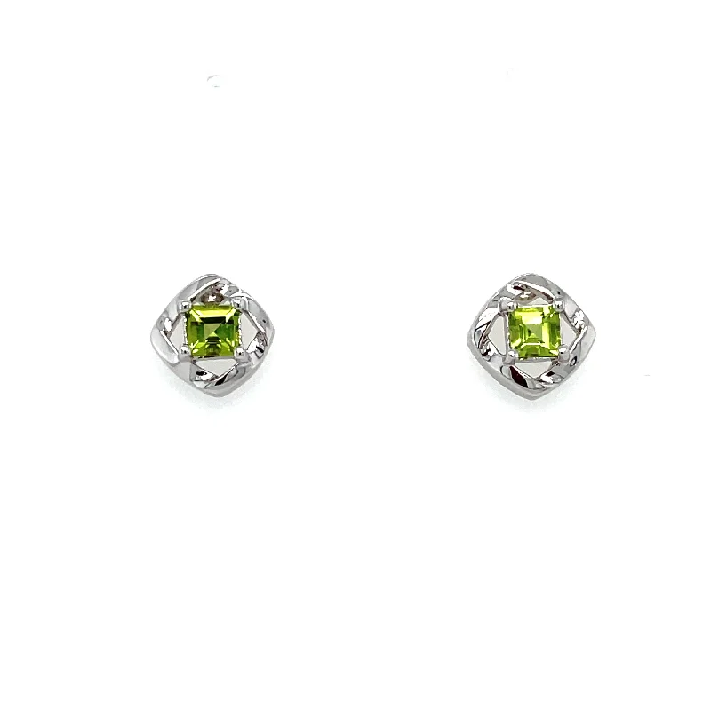 Sterling Silver Square Cut Peridot Stud Earrings