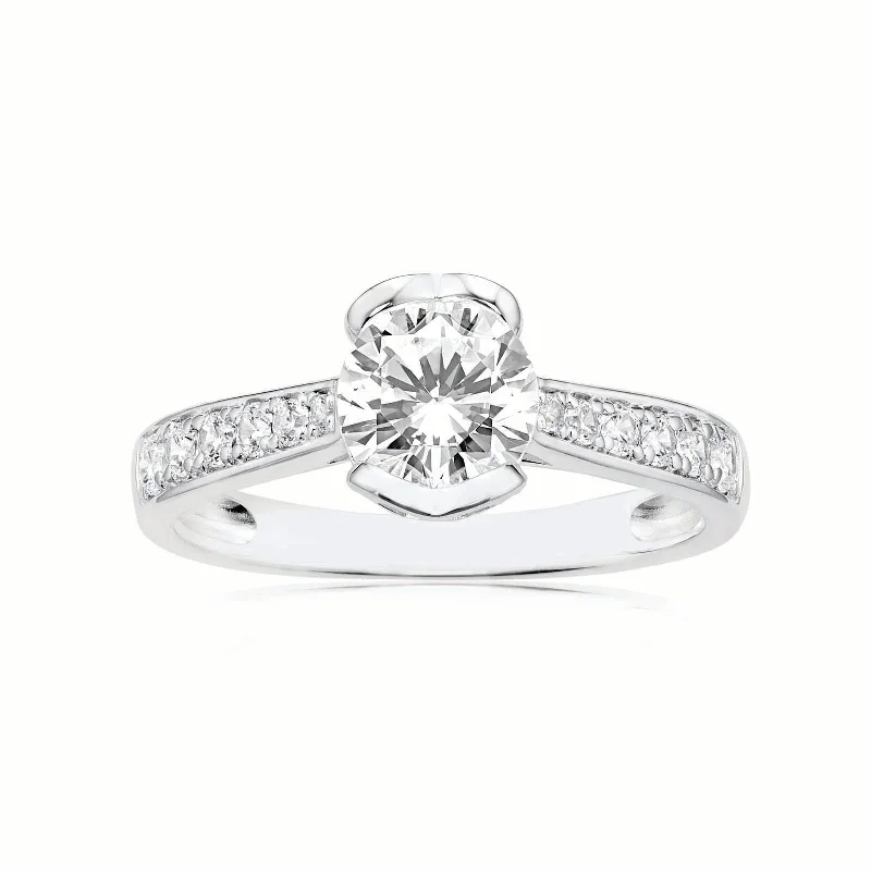 emerald-cut ruby eternity ring Sterling Silver with 6.5mm White Cubic Zirconia Ring