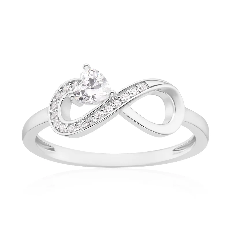 vintage-inspired gold locket Sterling Silver with Heart Infinity Round White Cubic Zirconia Rings