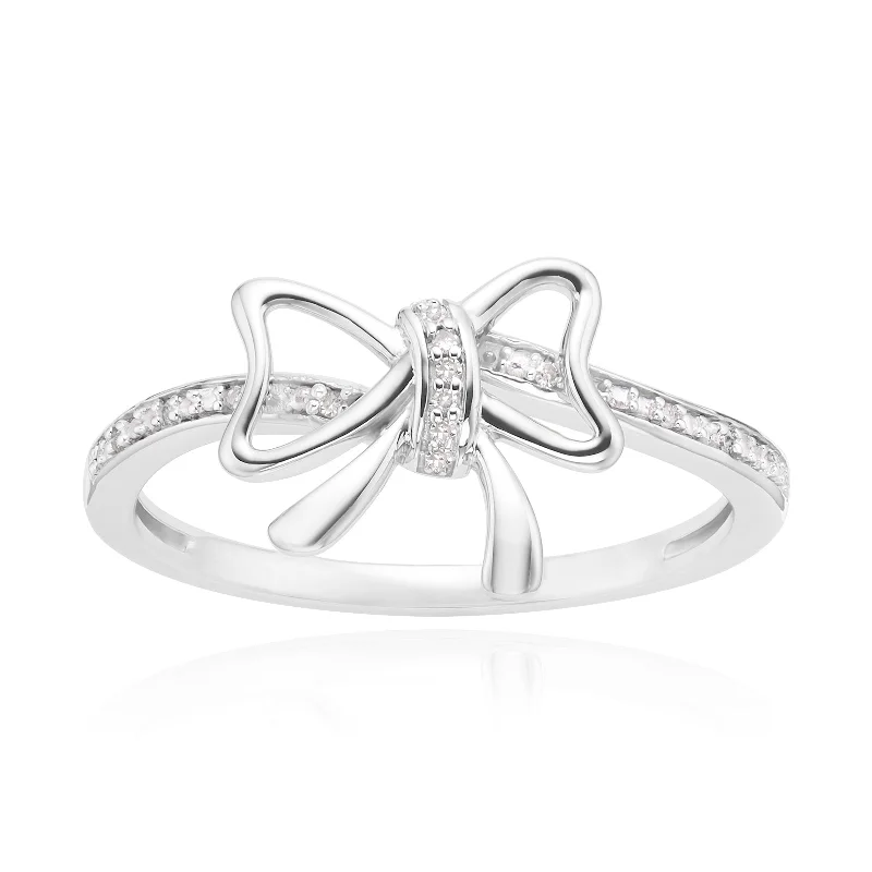 Sterling Silver with Round Brilliant Cut Diamond Set Bow Fashion Rings