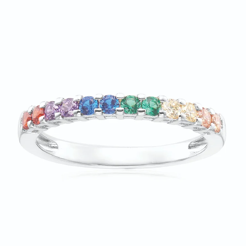 unique emerald green ring Sterling Silver with Round Brilliant Cut Cubic Zirconia Rainbow Fashion Rings