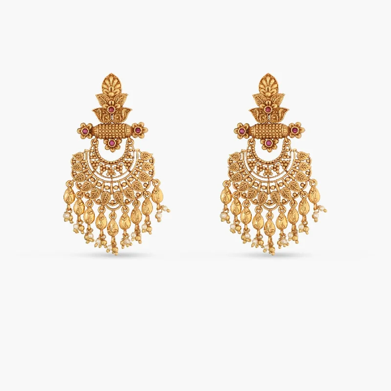 Swara Leafy Floral Statement Chandbali Earrings