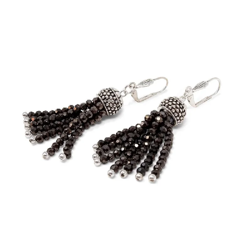 vintage sapphire necklace Tassel Earrings Antique Silver Black Beads