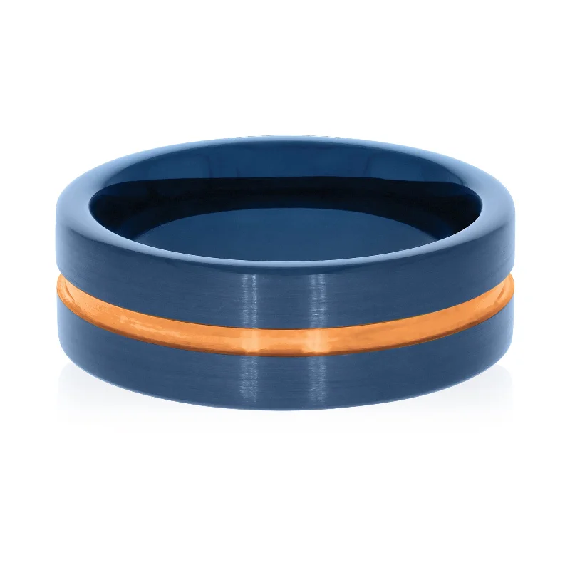 black onyx men’s signet ring Tensity Tungsten Blue and Rose Gold Mens Ring
