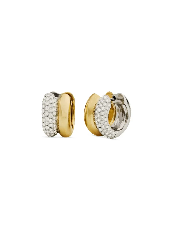 Thick Diamond Yellow & White Gold Huggie Hoop Earrings