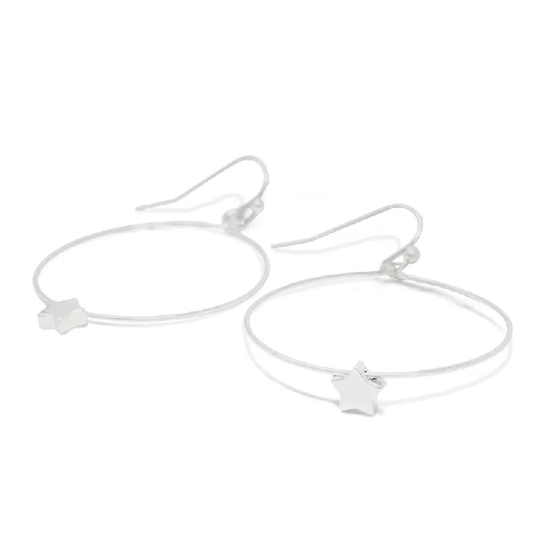 silver feather charm necklace Thin Brass Hoop Star Rhodium Plated