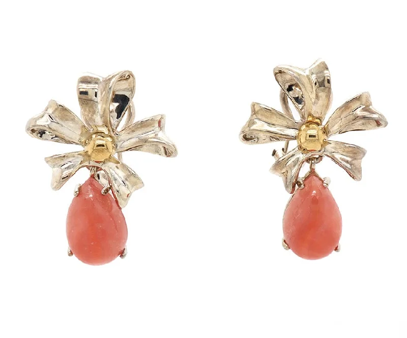 crystal drop earrings elegant Tiffany & Co. Rhodochrosite Bow Drop Clip On Earrings in 18K and Sterling