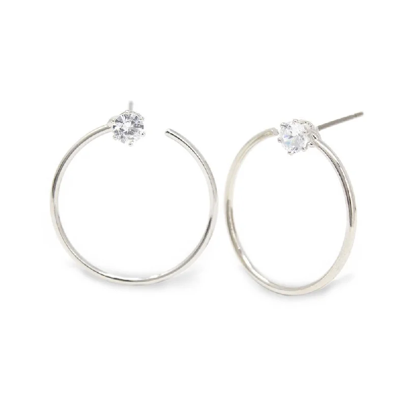 personalized zodiac birthstone necklace Tiny CZ Hoop Stud Earrings Silver Tone