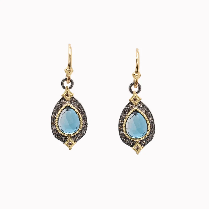 classic diamond solitaire earrings London Blue Topaz & Champagne Diamond Crivelli Hook Earrings