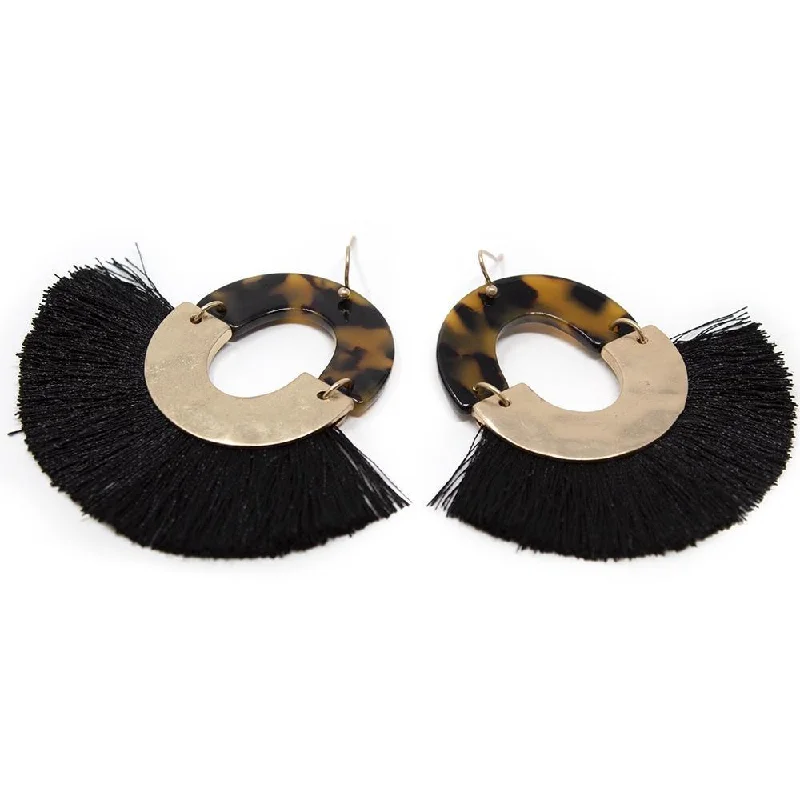 modern infinity signet ring Tortoise Black Tassel Earrings Gold Tone