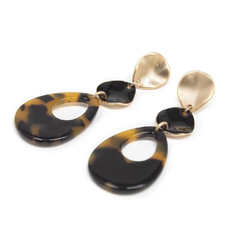 personalized pet photo necklace Tortoise/Hammered Teardrop Earrings Gold Tone