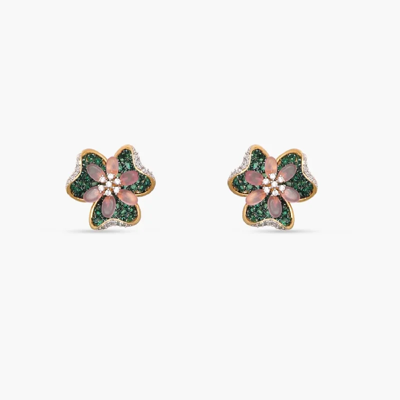 Trillium Floral CZ Silver Stud Earrings