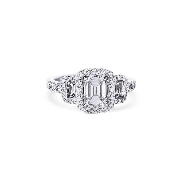 Triple Stone Emerald Cut Engagement Ring