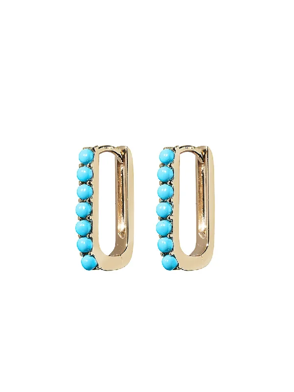 Turquoise Small Paperclip Yellow Gold Hoop Earrings