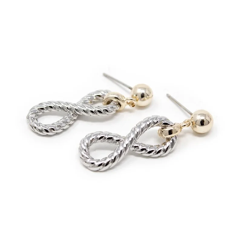 handcrafted braided silver bracelet Two Tone Cable Infinity Post Earrings
