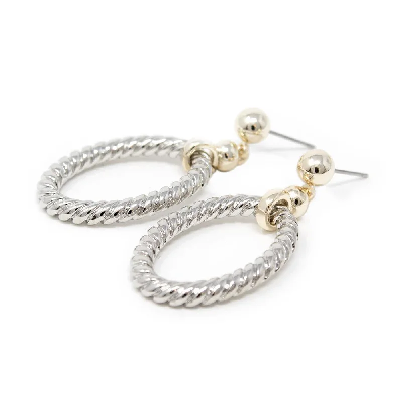 men’s engraved cuff bracelet Two Tone Cable Oval Post Earrings