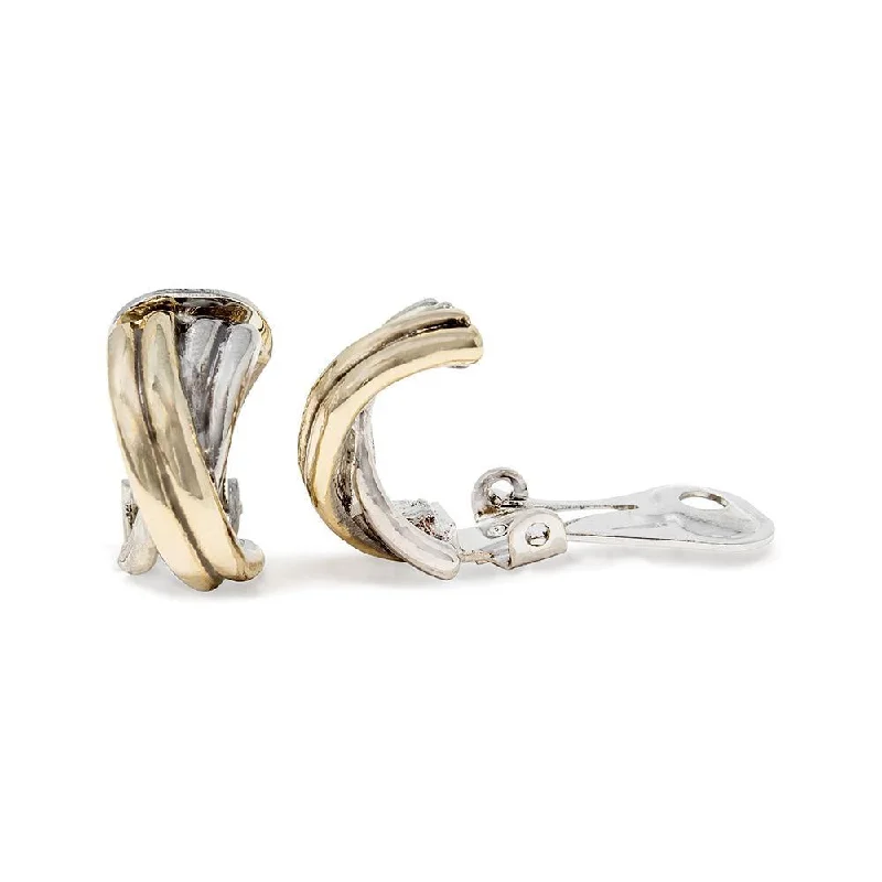 gold opal ring Two Tone CrossOver Four Row Half Hoop Earrings