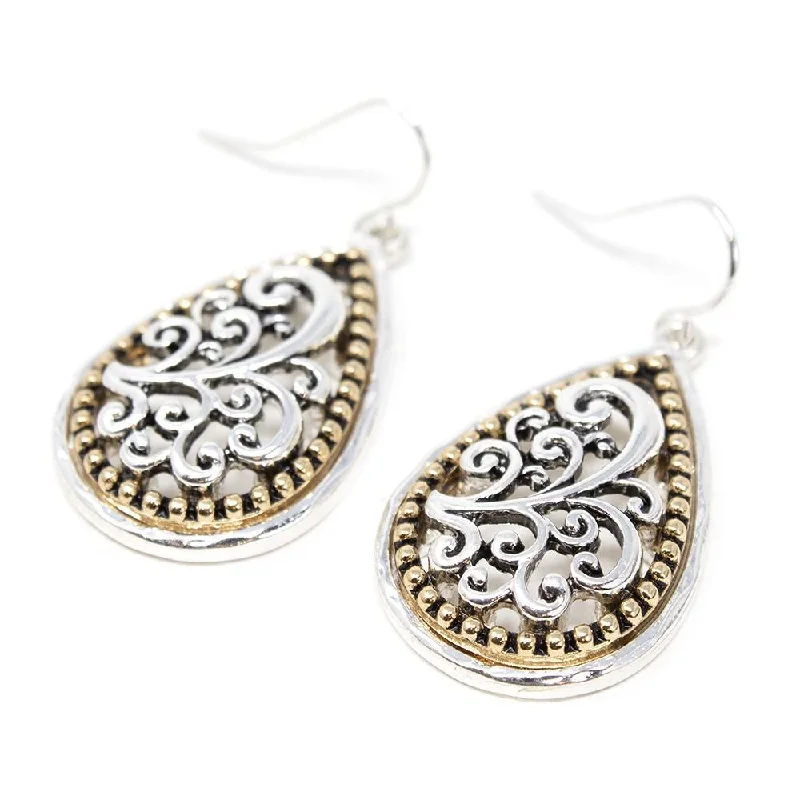 double-layered choker necklace Two Tone Filigree Teardrop Earrings