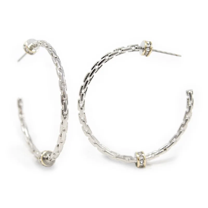 geometric diamond earrings gold Two Tone Links Open Hoop CZ