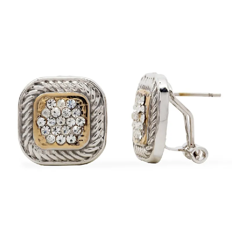 white gold infinity ring Two Tone Square Crystal Pave Earrings